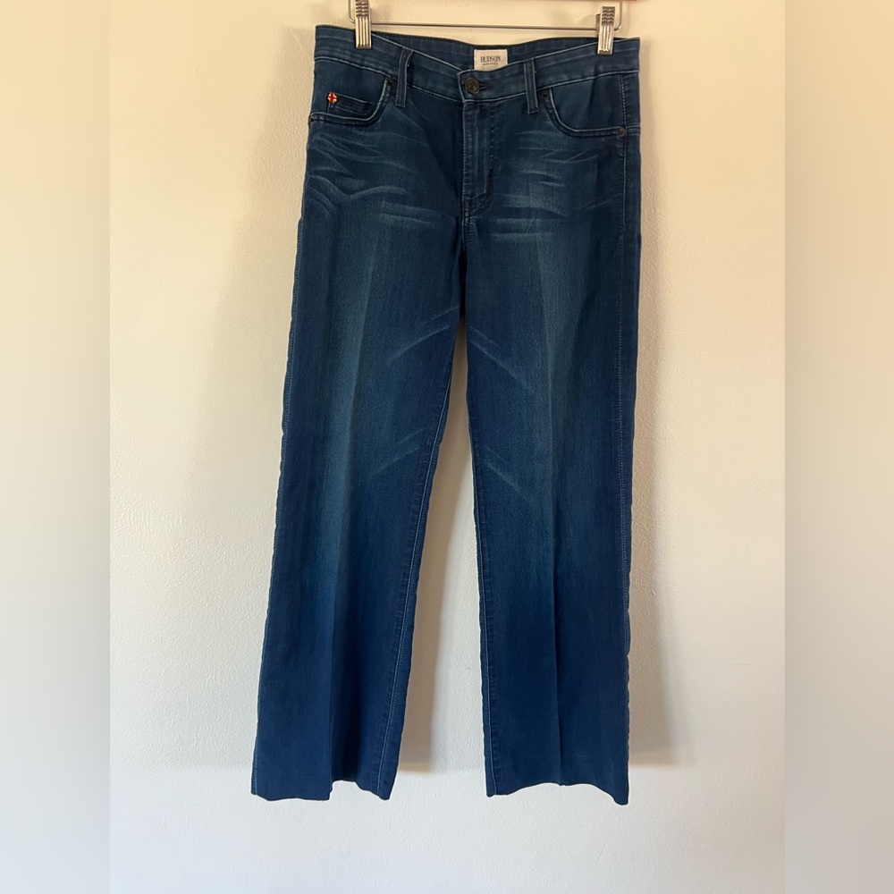 Hudson Wide Leg Blue Stretch Denim Mid Rise Jeans Size 28
